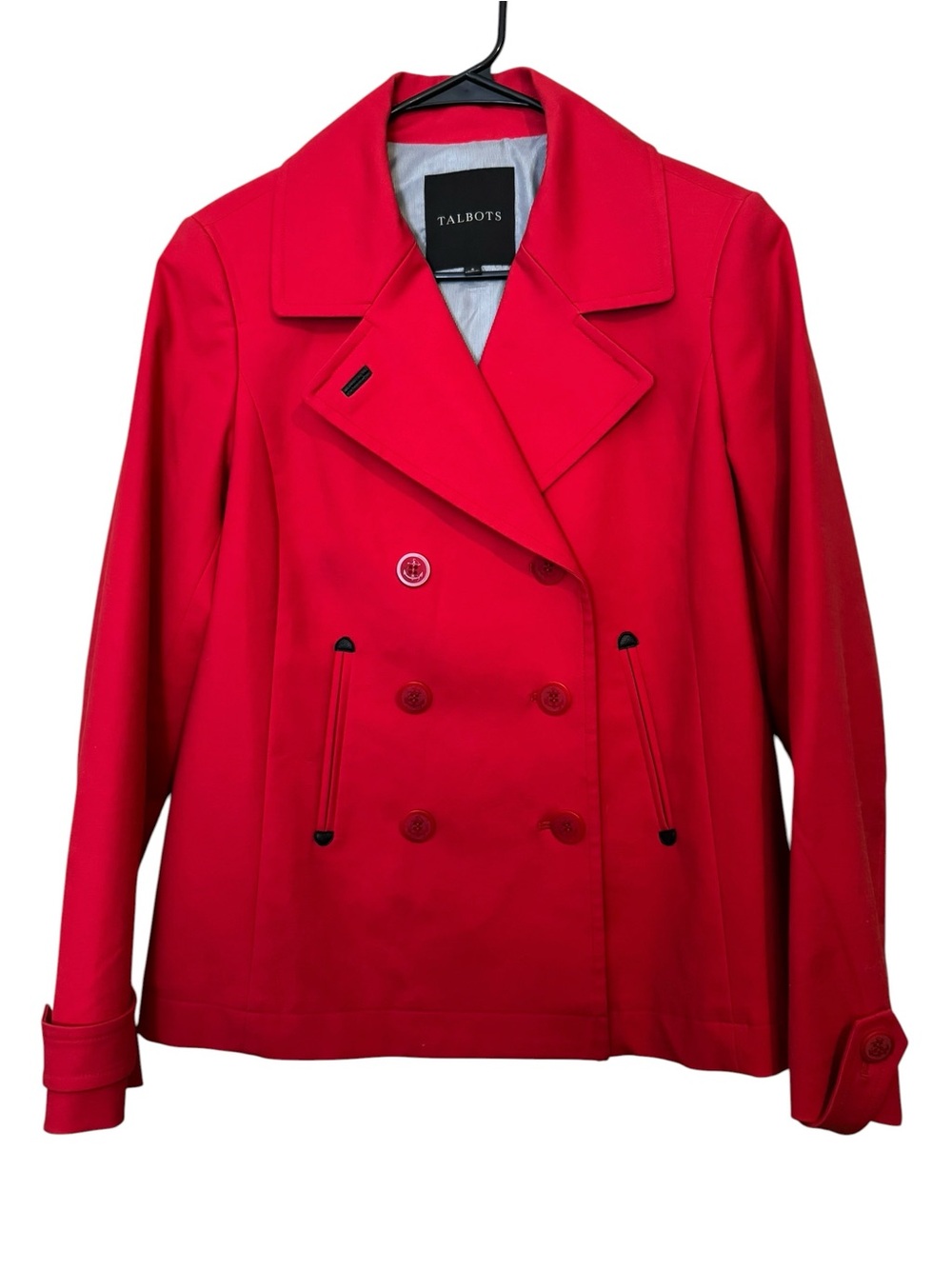 Talbots Red Cotton Stretch Double Breasted Peacoat Blazer Jacket Size  6